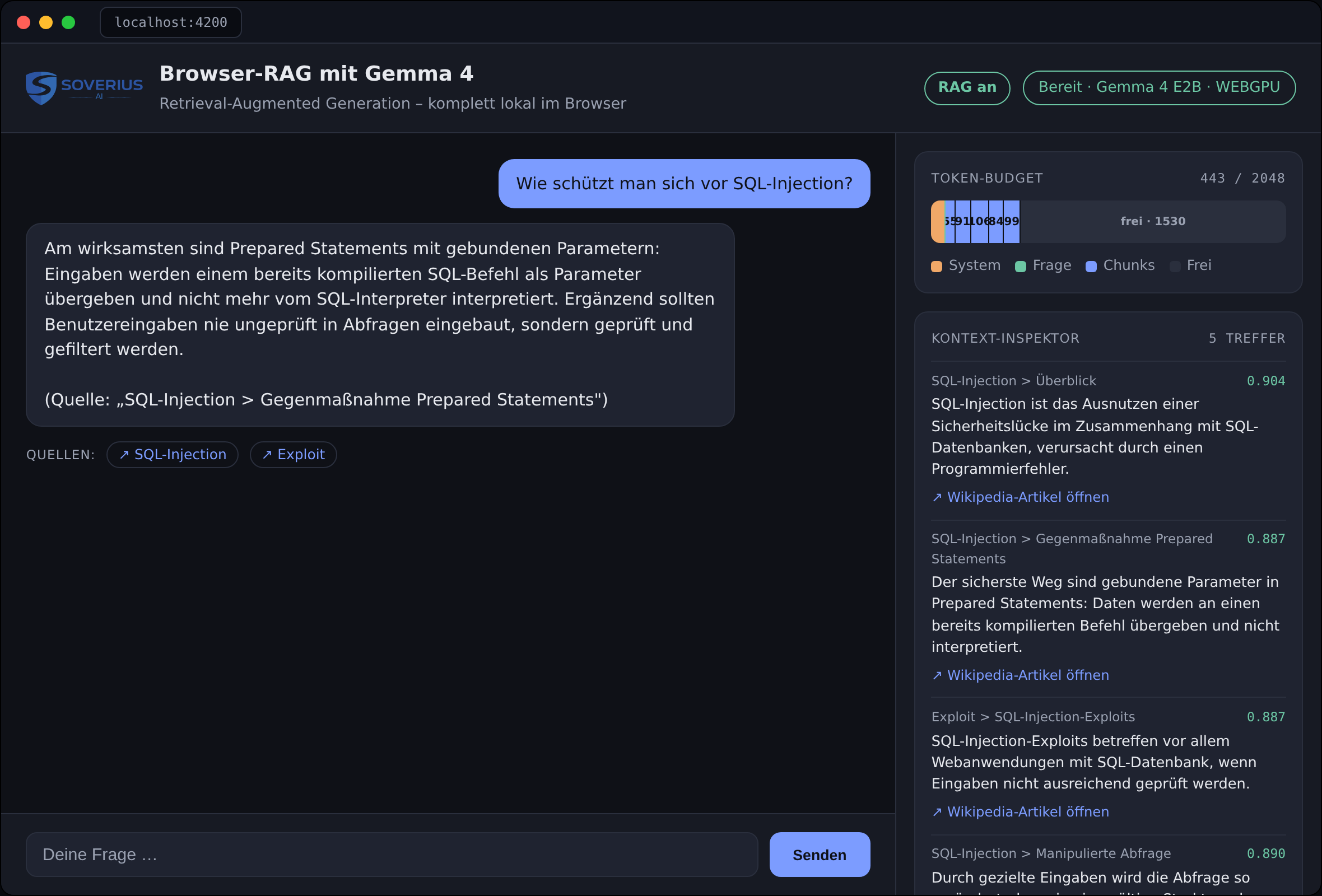 The application in action